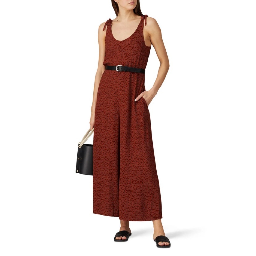 ELK Oens Jumpsuit Animal Print Sleeveless V-Neck Wide Leg Copper Brown